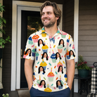 Real-life photo of someone wearing Men's Sweet Stackers Custom Face Polo Shirt — custom faces printed all-over