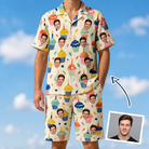 Man wearing Men's Sweet Stackers Custom Face Shirt & Shorts Set — custom faces printed all-over