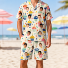 Model wearing Men's Sweet Stackers Custom Face Shirt & Shorts Set printed with kids' faces