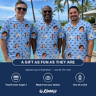 Friends in matching Men's Flirt Filters Custom Face Hawaiian Shirt — a group gift photo