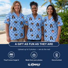 Friends in matching Women's Flirt Filters Custom Face Hawaiian Shirt — a group gift photo