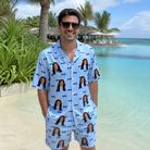 Real-life photo of someone wearing Men's Flirt Filters Custom Face Shirt & Shorts Set — custom faces printed all-over