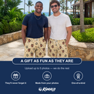 Friends in matching Men's Glitz Gals Custom Face Beach Shorts — a group gift photo