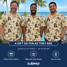 Friends in matching Men's Glitz Gals Custom Face Hawaiian Shirt — a group gift photo