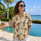 Real-life photo of someone wearing Women's Glitz Gals Custom Face Hawaiian Shirt — custom faces printed all-over