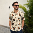 Real-life photo of someone wearing Men's Glitz Gals Custom Face Polo Shirt — custom faces printed all-over