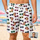 Man wearing Men's Vow Visors Custom Face Beach Shorts — custom faces printed all-over