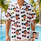 Man wearing Men's Vow Visors Custom Face Hawaiian Shirt — custom faces printed all-over