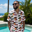 Real-life photo of someone wearing Men's Vow Visors Custom Face Hawaiian Shirt — custom faces printed all-over