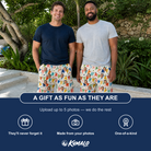 Friends in matching Men's Tulle Tumble Custom Face Beach Shorts — a group gift photo