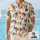 Man wearing Men's Tulle Tumble Custom Face Hawaiian Shirt — custom faces printed all-over
