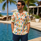 Real-life photo of someone wearing Men's Tulle Tumble Custom Face Hawaiian Shirt — custom faces printed all-over