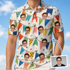 Man wearing Men's Tulle Tumble Custom Face Polo Shirt — custom faces printed all-over