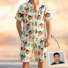 Man wearing Men's Tulle Tumble Custom Face Shirt & Shorts Set — custom faces printed all-over