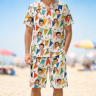 Model wearing Men's Tulle Tumble Custom Face Shirt & Shorts Set printed with kids' faces