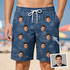 Man wearing Men's Bridal Batter Custom Face Beach Shorts — custom faces printed all-over