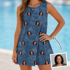 Woman wearing Women's Bridal Batter Custom Face Tank Dress — custom faces printed all-over