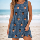 Model wearing Women's Bridal Batter Custom Face Tank Dress printed with kids' faces