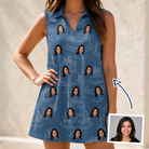 Woman wearing Women's Bridal Batter Custom Face V-Neck Dress — custom faces printed all-over