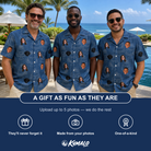 Friends in matching Men's Bridal Batter Custom Face Hawaiian Shirt — a group gift photo
