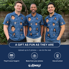 Friends in matching Men's Bridal Batter Custom Face Polo Shirt — a group gift photo