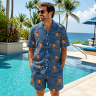 Real-life photo of someone wearing Men's Bridal Batter Custom Face Shirt & Shorts Set — custom faces printed all-over