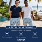 Friends in matching Men's Pearl Parade Custom Face Beach Shorts — a group gift photo