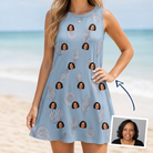 Woman wearing Women's Pearl Parade Custom Face Tank Dress — custom faces printed all-over