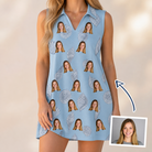 Woman wearing Women's Pearl Parade Custom Face V-Neck Dress — custom faces printed all-over