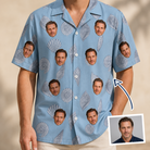 Man wearing Men's Pearl Parade Custom Face Hawaiian Shirt — custom faces printed all-over
