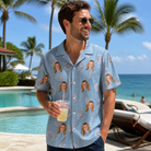 Real-life photo of someone wearing Men's Pearl Parade Custom Face Hawaiian Shirt — custom faces printed all-over