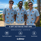 Friends in matching Men's Pearl Parade Custom Face Hawaiian Shirt — a group gift photo