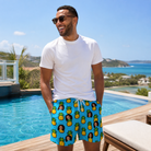 Real-life photo of someone wearing Men's Pineapple Pals Custom Face Beach Shorts — custom faces printed all-over