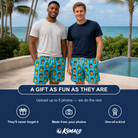 Friends in matching Men's Pineapple Pals Custom Face Beach Shorts — a group gift photo