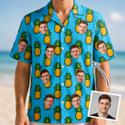 Man wearing Men's Pineapple Pals Custom Face Hawaiian Shirt — custom faces printed all-over