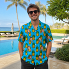 Real-life photo of someone wearing Men's Pineapple Pals Custom Face Hawaiian Shirt — custom faces printed all-over