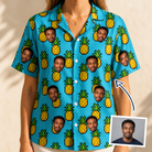 Woman wearing Women's Pineapple Pals Custom Face Hawaiian Shirt — custom faces printed all-over
