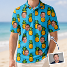 Man wearing Men's Pineapple Pals Custom Face Polo Shirt — custom faces printed all-over