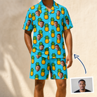 Man wearing Men's Pineapple Pals Custom Face Shirt & Shorts Set — custom faces printed all-over