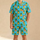 Model wearing Men's Pineapple Pals Custom Face Shirt & Shorts Set printed with kids' faces