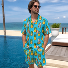 Real-life photo of someone wearing Men's Pineapple Pals Custom Face Shirt & Shorts Set — custom faces printed all-over