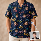 Man wearing Men's Ray Reunion Custom Face Hawaiian Shirt — custom faces printed all-over