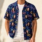 Man wearing Men's Ray Reunion Custom Face Hawaiian Shirt open over a white tee