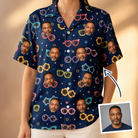 Woman wearing Women's Ray Reunion Custom Face Hawaiian Shirt — custom faces printed all-over