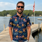 Real-life photo of someone wearing Men's Ray Reunion Custom Face Polo Shirt — custom faces printed all-over