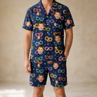 Model wearing Men's Ray Reunion Custom Face Shirt & Shorts Set printed with kids' faces