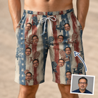Man wearing Men's Deckchair Daydream Custom Face Beach Shorts — custom faces printed all-over