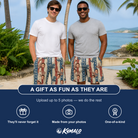 Friends in matching Men's Deckchair Daydream Custom Face Beach Shorts — a group gift photo