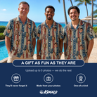 Friends in matching Men's Deckchair Daydream Custom Face Hawaiian Shirt — a group gift photo