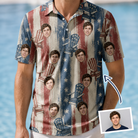 Man wearing Men's Deckchair Daydream Custom Face Polo Shirt — custom faces printed all-over